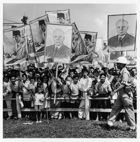Security is maintained at a rally for Voroshilov and Sukarno, Indonesia