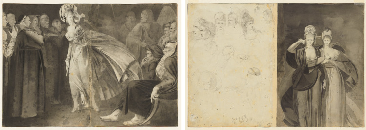 Woman Standing among the Friars (recto) Sketches of Heads (verso, left); Two Women (verso, right)