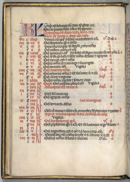 Missale: Fol. 6v: August Calendar Page
