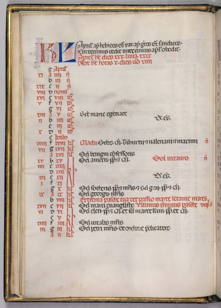Missale: Fol. 4v: April Calendar Page
